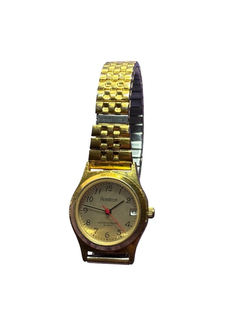 Armitron Water Resistant Quartz Watch Goldtone Silvertone Scratch on Face Untest